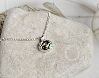 Handmade sterling silver abalone shell pendant on chain