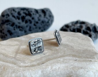 Handmade rustic Sterling silver stud earrings, tree bark texture