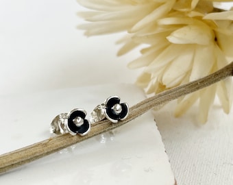 Handmade sterling silver mini floral stud earrings, girls jewellery