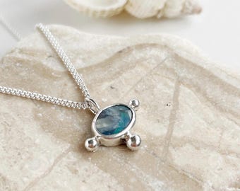 Handmade sterling silver opal pendant on chain