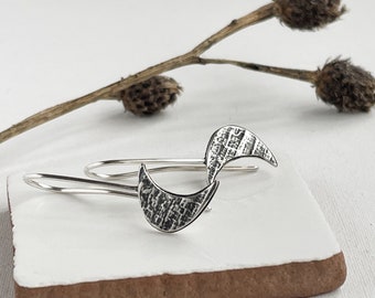 Handmade one of a kind original design sterling silver and recycled silver moon dangle earrings