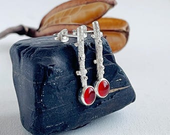 handmade sterling silver carnelian floral stud earrings