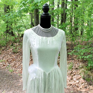 Real Vintage 1940s Satin Wedding Dress, 50s Liquid Satin Wedding Gown with Faux Pearls, Modern Size Small