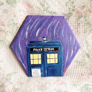 Stars Above- Doctor Who Art, Acrylic Painting, Doctor Who Art, Blue Box in Space, Original Science Fiction Art, Doctor Who Inspired Art