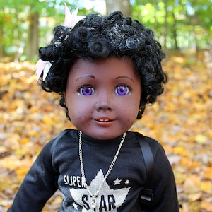 OOAK Custom American Girl Doll, Custom 18 inch doll, African American Doll, Black Curls, Purple Eyes, Hand-dyed Doll, Truly Me Base