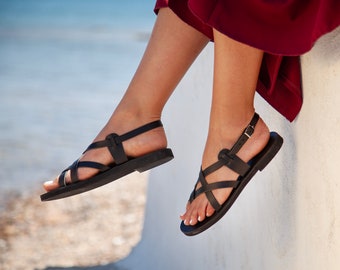 Greek sandals, Leather Sandals, Women sandals, Strappy Sandals, Summer Shoes, Handmade Sandals, Ankle Sandals,Black Saandals ,MELITI