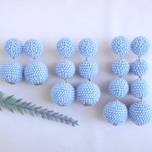 Light Blue Bon Bon Earrings, Beaded Balls Light Blue Earrings, Light Blue Balls Drop Earrings, Light Blue Round Earrings, Beaded Earrings