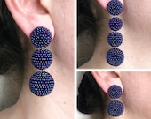 Petrol Blue Bon Bon Earrings Clips Studs, Beaded Balls Blue Earrings, Petrol Blue Balls Drop Earrings, Blue Bonbons, Bon Bon Blue