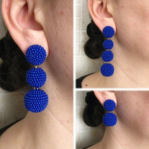 mod retro hipster nautical rad 1980s ROYAL BLUE Nos Studs....pierced ears 80s accessories wedding. striped urban blue earrings