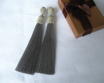Silk Silver Tassel Earrings on Studs/Clips, Beaded Silver Silk Tassel Earrings, Silver Tassel, Silver Silk Beaded Tassel, Tassel Silver
