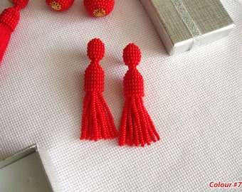 Short Red Tassel Earrings On Studs/Clips, Red Short Tassel Earrings, Red Earrings, Red Tassel