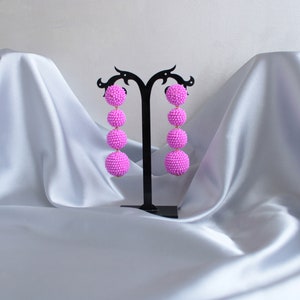 Deep Pink Bon Bon Earrings Clips/Studs, Beaded Balls Fuchsia Earrings, Hot Pink Ball Drop Earrings, Round Bauble Earrings, Beaded Earrings image 10