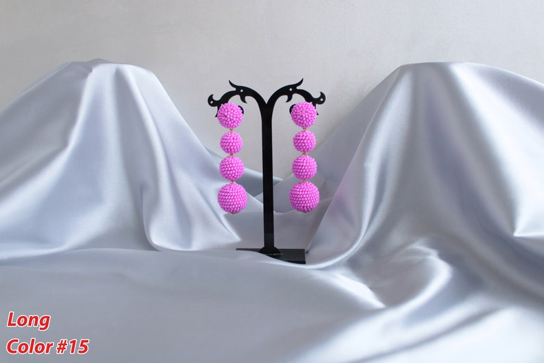 Deep Pink Bon Bon Earrings Clips/Studs, Beaded Balls Fuchsia Earrings, Hot Pink Ball Drop Earrings, Round Bauble Earrings, Beaded Earrings image 10