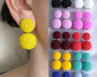 Bon Bon Earrings on Studs, Drop Ball Beaded Earrings, Small Round Earrings, Black, White, Yellow, Red, Bordeaux, Pink, Blue, Turquoise