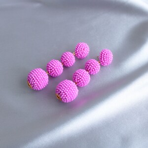 Deep Pink Bon Bon Earrings Clips/Studs, Beaded Balls Fuchsia Earrings, Hot Pink Ball Drop Earrings, Round Bauble Earrings, Beaded Earrings image 9