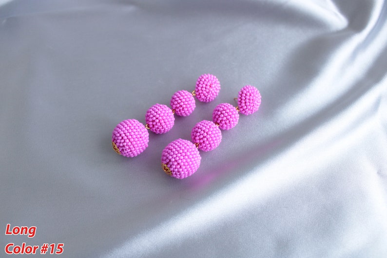 Deep Pink Bon Bon Earrings Clips/Studs, Beaded Balls Fuchsia Earrings, Hot Pink Ball Drop Earrings, Round Bauble Earrings, Beaded Earrings image 9