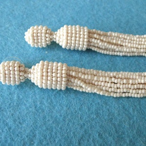 Beaded Ivory Tassel Earrings Studs/Clips, Ivory Earrings, Pearl Beaded Tassel, Ivory Tassel On Clips, Pearl Tassel, Ivory Beaded Tassel image 4