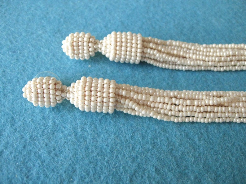 Beaded Ivory Tassel Earrings Studs/Clips, Ivory Earrings, Pearl Beaded Tassel, Ivory Tassel On Clips, Pearl Tassel, Ivory Beaded Tassel image 4