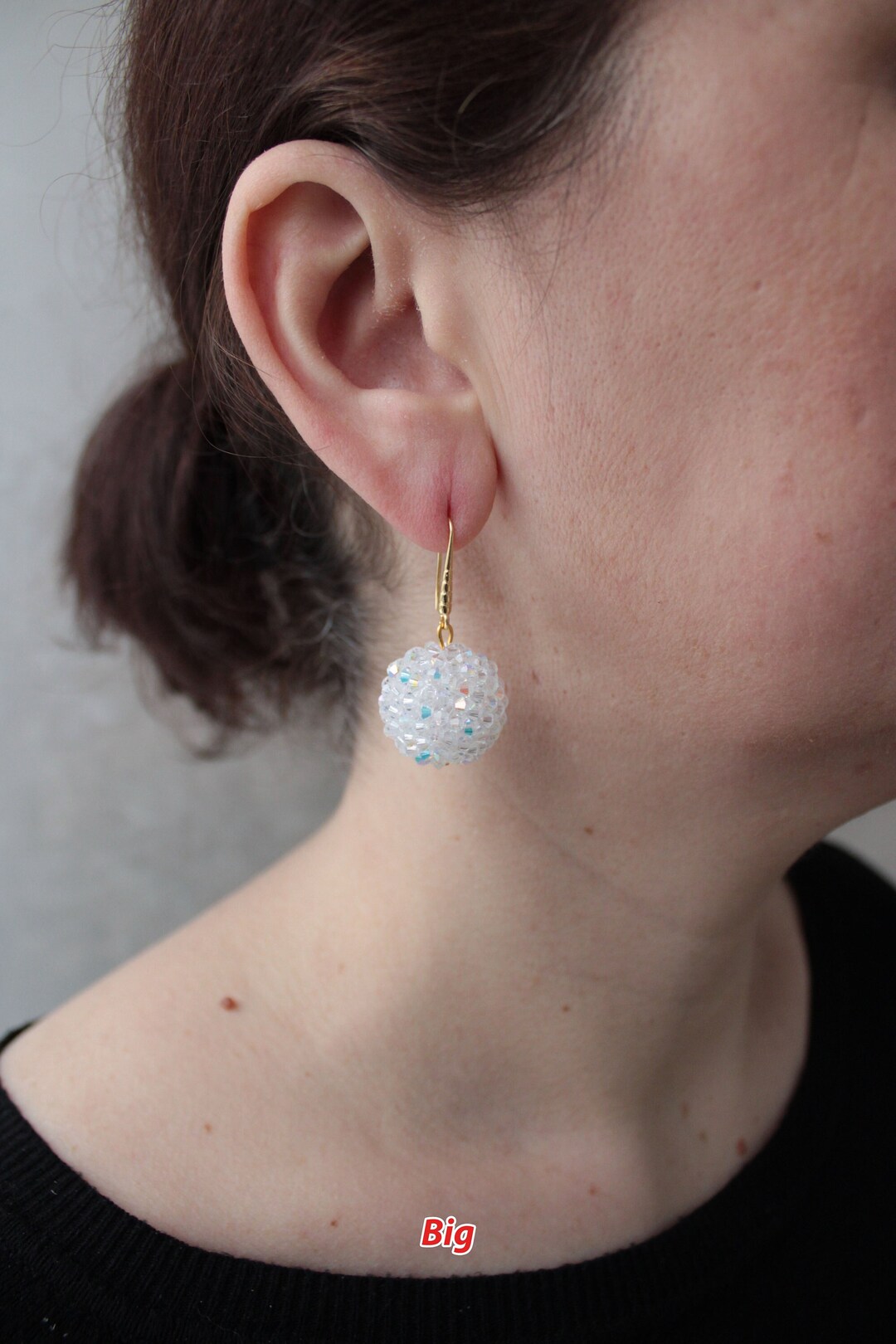 Clear Crystal Ball Drop Earrings, Sparkle Transparent Bicone AB