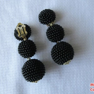 Black Bon Bon Earrings Clips, Studs, Beaded Balls Black Earrings, Seed Bead Balls Earrings, Balls Drop Earrings, Beaded Earrings image 7