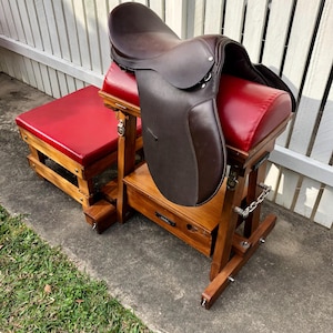 Storage Saddle Rider with gear chest and stool upholstered