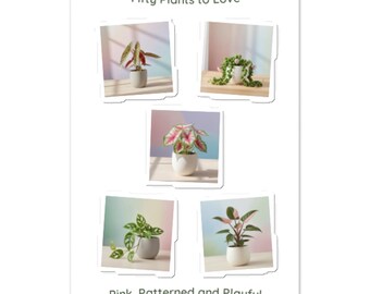 Vinyl Sticker Sheet - Pink, Patterned & Playful - Houseplant Stickers