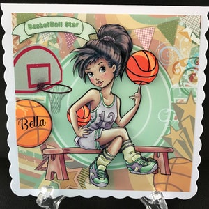 Basketball Girls Daughter Granddaughter Handmade 3D Basketball Birthday Card Can be Personalised with any Name