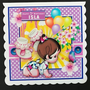 1st Birthday Baby Toddler Girl Handmade 3D Birthday Card