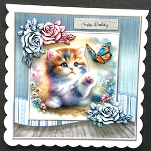 Cat Kitten Handmade 3D Female Birthday Card