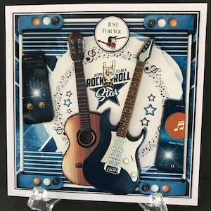 Guitar Rock and Roll Music Handmade 3D Birthday Card Male