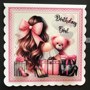 Trendy Modern Female Handmade 3D Birthday Card Daughter Granddaughter Brunette (Brown) Hair