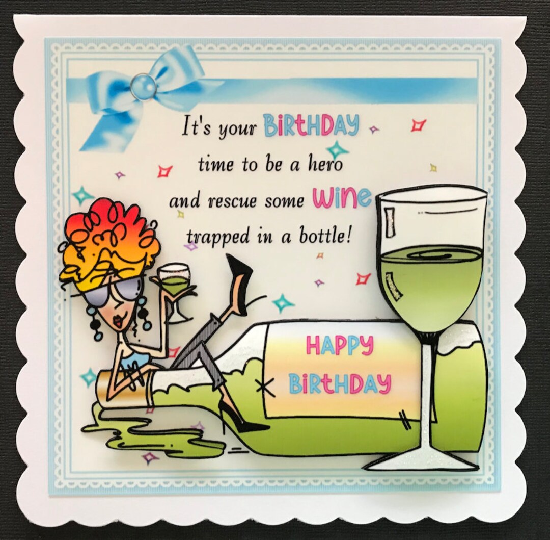 Wine Funny Humorous 3D Birthday Card - Etsy