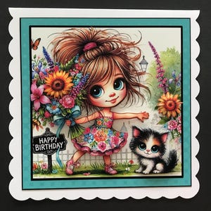 Cute Black Cat Kitten Girls Handmade 3D Birthday Card