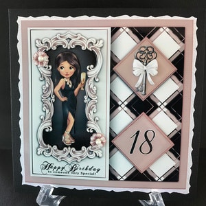 18 18th Birthday Female Girls Handmade 3D Birthday card BRUNETTE HAIR VERSION