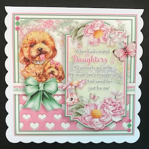 Daughter Dog Puppy Female Girls Handmade 3D Birthday Cards