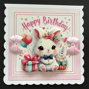 Cute Bunny Rabbit Handmade 3D Birthday Card