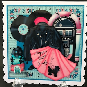 60 ANY AGE Rock and Roll Retro Female Dancing Music 50s and 60s Ladies Birthday Card 3D Daughter Granddaughter