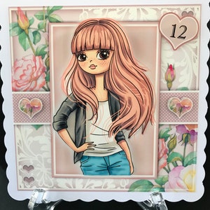 11 - 16 years Young  Teen Girl Age Birthday Card 3D
