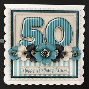 50 50th Birthday Card Handmade 3D Female CAN BE PERSONALISED with any Name