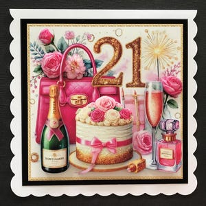 21 21st Birthday Female Handmade 3D Birthday card Daughter Granddaughter Sister Cake Pink Wine