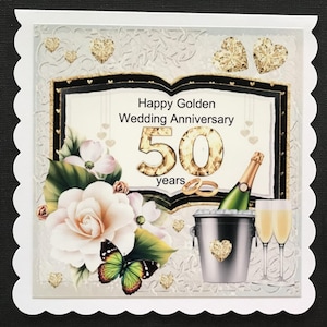 50 50th Golden Wedding Anniversary Handmade 3D Card