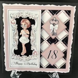 18 18th Birthday Female Girls Handmade 3D Birthday card BLONDE HAIR VERSION