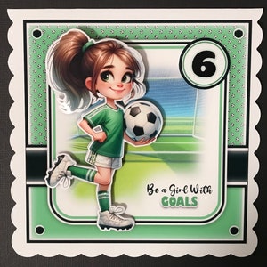 Soccer Girl Green Handmade 3D Birthday card ANY AGE