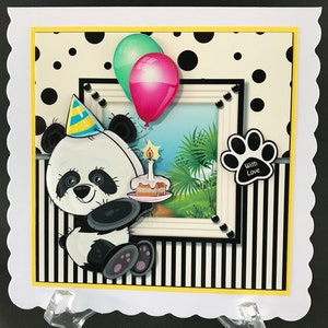 Girls Kids Granddaughter Cute Panda Bear Handmade 3D Birthday card