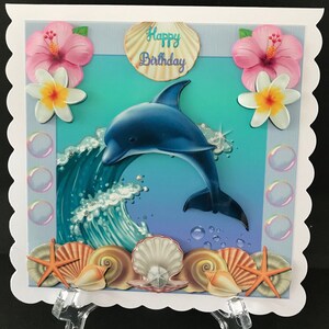 Dolphin Beach Coastal Handmade 3D Girls Female Ladies Birthday Card