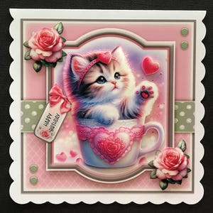 Cat Kitten Handmade 3D Female Birthday Card