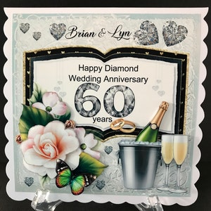 60th Diamond Wedding Anniversary Handmade 3D Card