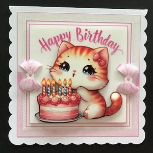 Cute Cat Kitten Handmade 3D Birthday Card