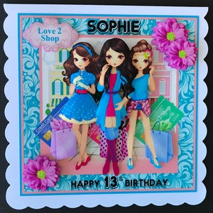 11 12 13 14 15 16 17 years Shopping Fashion Teen Teenager Girl Handmade 3D Age Birthday Card Shopping ANY AGE AVAILABLE