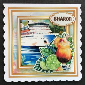 Cruise Ship Hibiscus Tropical Cocktail Handmade 3D Birthday Card